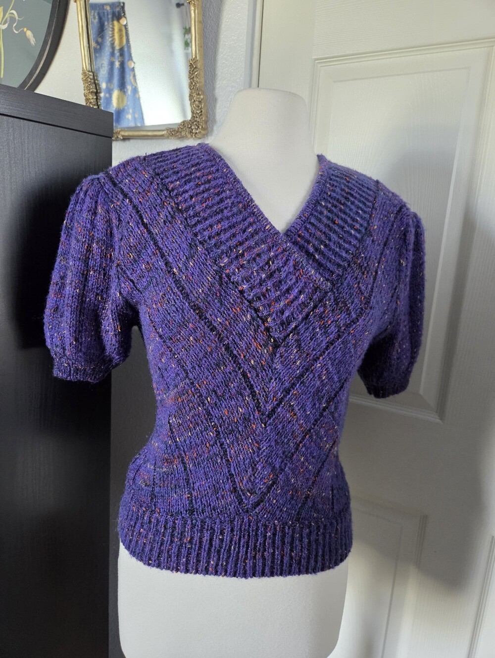 VTG Junior Connection by Mervyn's Purple Acrylic Knit Short Puff Sleeve Sweater